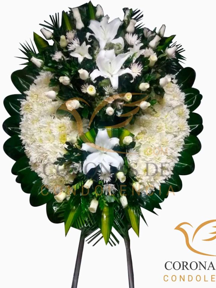 corona funebre de 24 rosas blanco  importadas lilium blanco