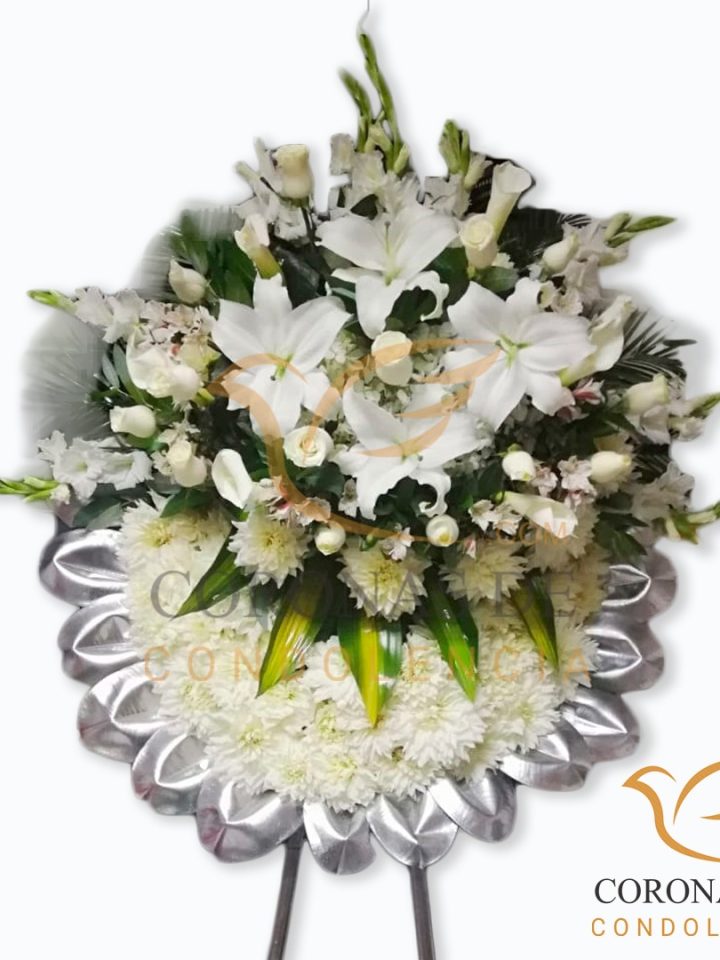 Arreglos florales para difuntos - Corona funebre de 18 rosas blancas corona 01