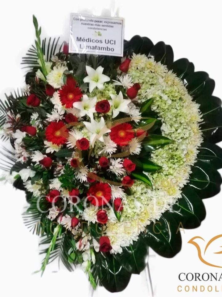 corona corazón fúnebres de 24 rosas arreglos florales